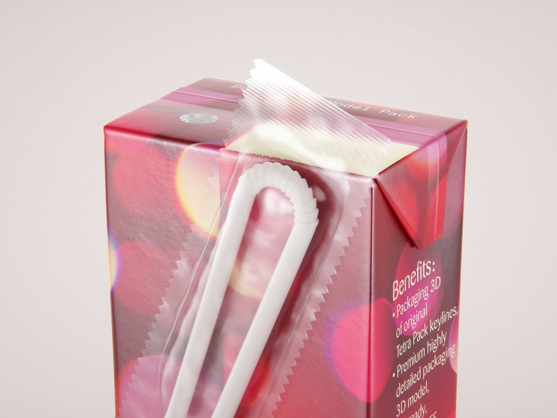 Tetra Pack Brick Slim 125ml with Pull Tab and a packaged straw packaging 3d model pak