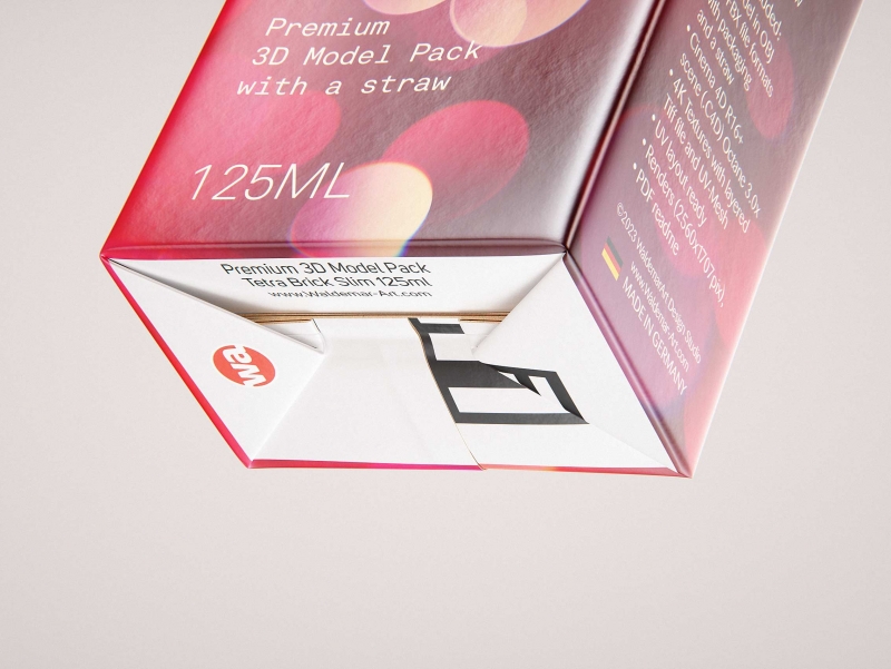 Tetra Pack Brick Slim 125ml with Pull Tab and a packaged straw packaging 3d model pak