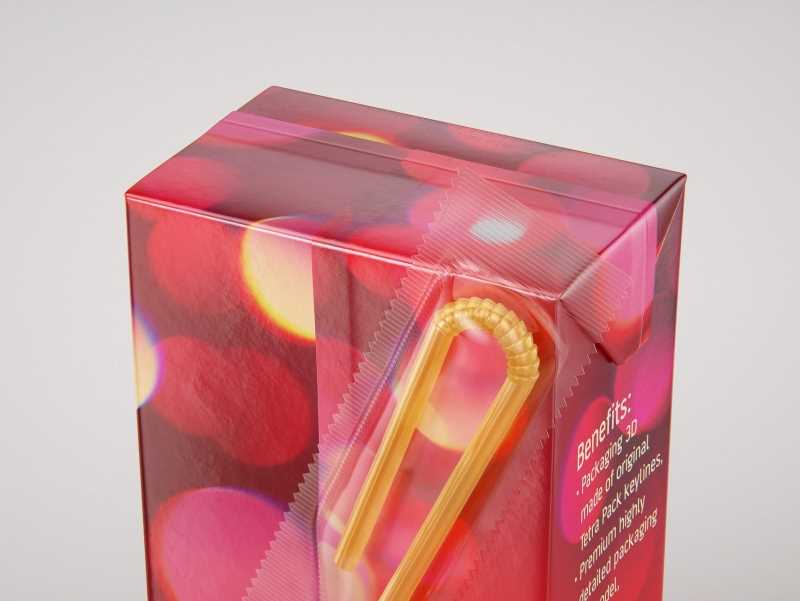 Tetra Pack Brick Slim 300ml with a Straw and Pull Tab packaging 3D model pak