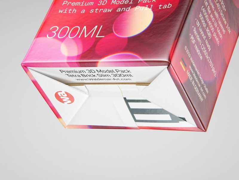 Tetra Pack Brick Slim 300ml with a Straw and Pull Tab packaging 3D model pak