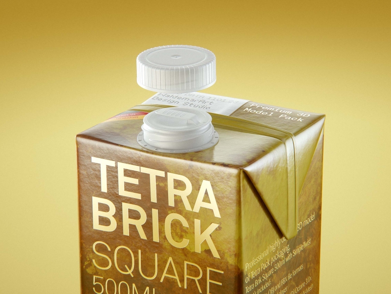 Tetra Brick Square 500ml with SimplyTwist closer premium packaging 3D model