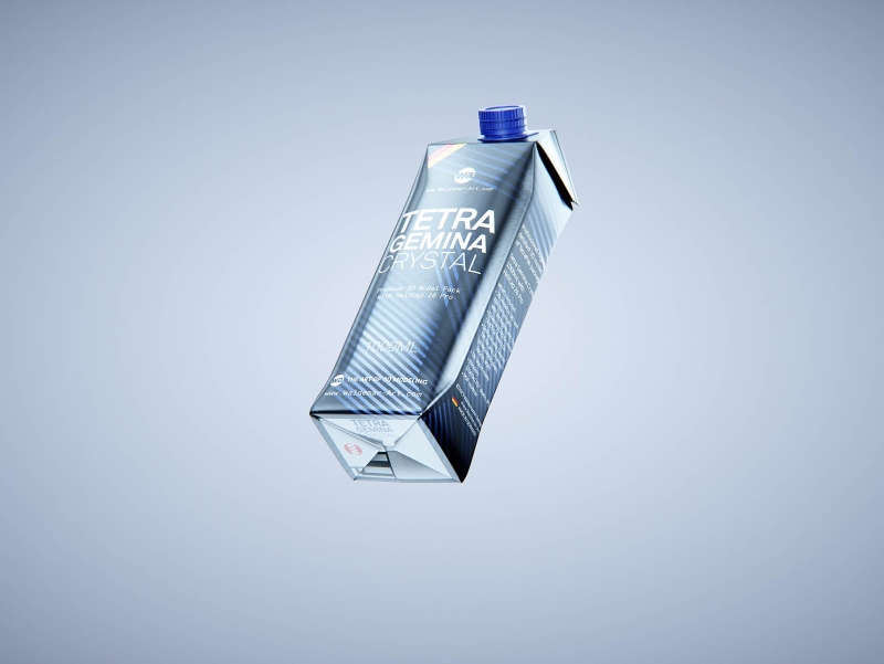 Premium packaging 3d model of Tetra Pak Gemina Crystal 1000ml with tethered cap HeliCap 26 Pro