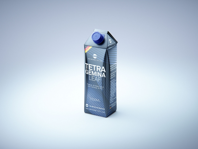Premium packaging 3D model of Tetra Gemina Leaf 1000ml with tethered cap HeliCap 26 Pro