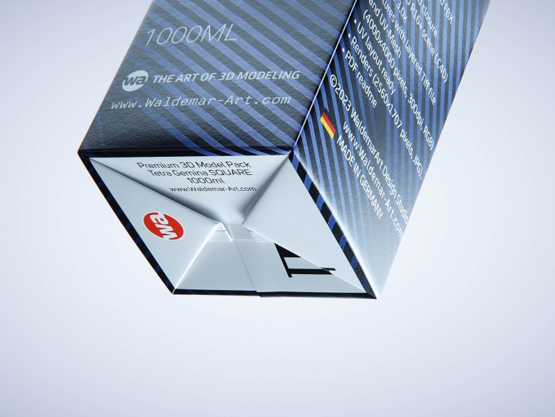 Premium carton packaging 3D model of Tetra Gemina Square 1000ml with tethered cap HeliCap 26 Pro