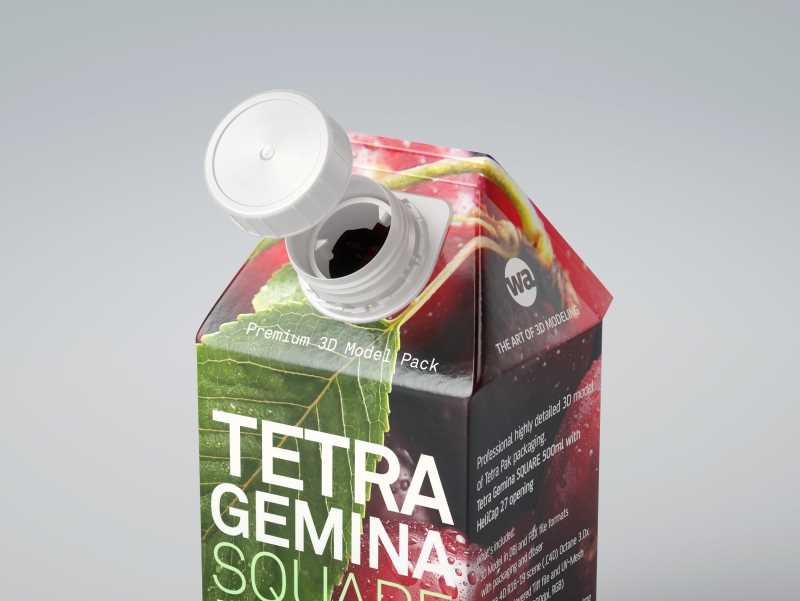 Premium 3D model pak of Tetra Pack Gemina Square 500ml with HeliCap 27 closure