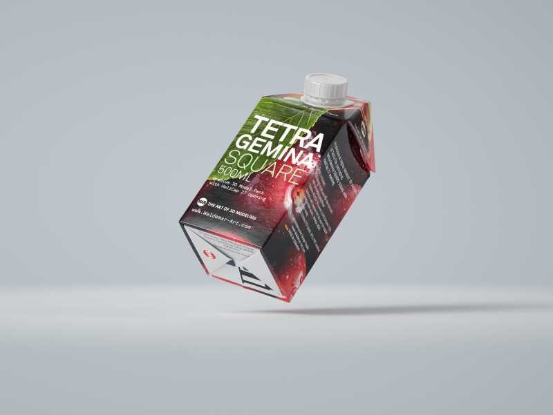 Premium 3D model pak of Tetra Pack Gemina Square 500ml with HeliCap 27 closure