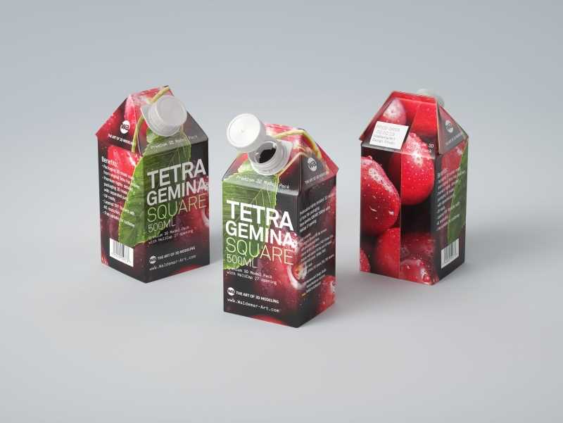 Tetra Pak Gemina Square 500ml with HeliCap 27 closure Packaging 3D