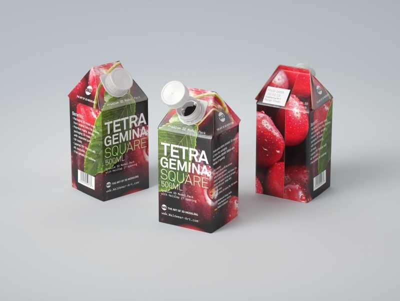 Premium 3D model pak of Tetra Pack Gemina Square 500ml with HeliCap 27 closure