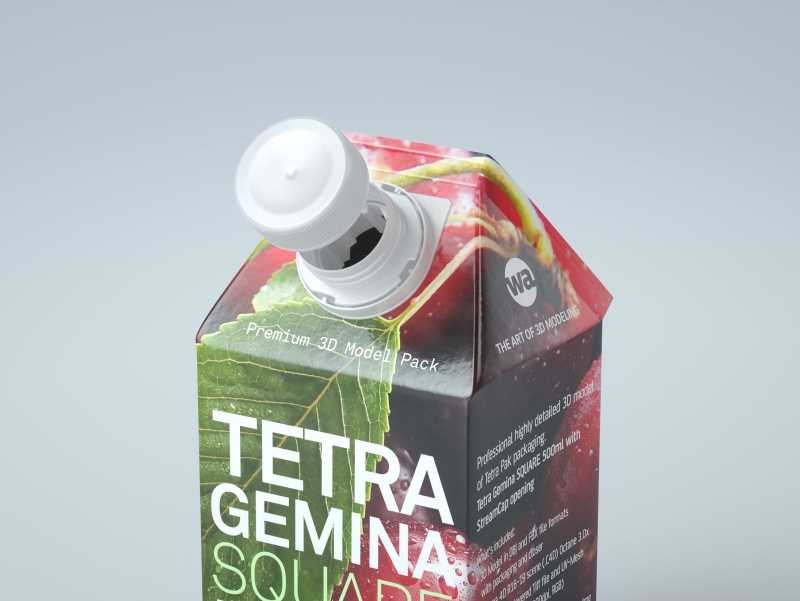 3D model pak of Tetra Pack Gemina Square 500ml package with StreamCap opening