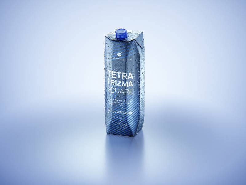 Tetra Prisma Square 1000ml with tethered cap HeliCap26 Pro and water condensation premium packaging 3d model pak