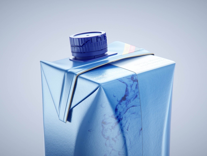 Premium packaging 3d model of Tetra Pack Prisma Square 1000ml with tethered cap HeliCap 26 Pro