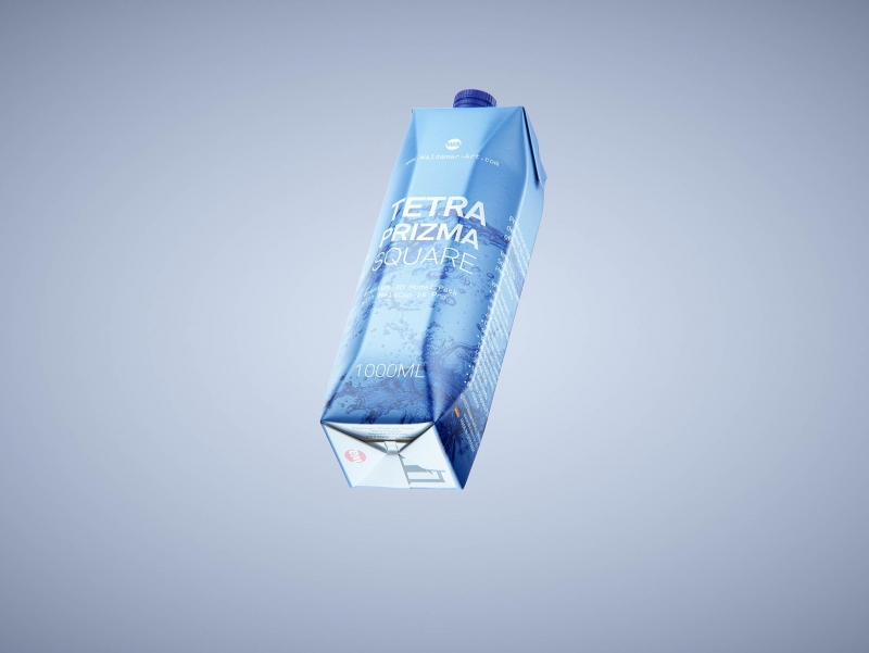 Premium packaging 3d model of Tetra Pack Prisma Square 1000ml with tethered cap HeliCap 26 Pro