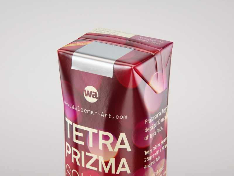 Packaging 3D model pak of Tetra Pack Prisma Square 250ml with PullTab and Straw