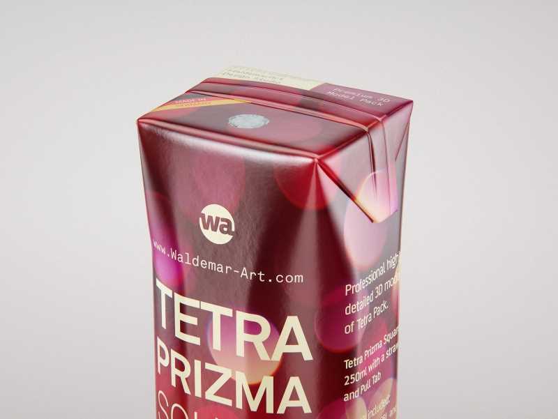 Packaging 3D model pak of Tetra Pack Prisma Square 250ml with PullTab and Straw