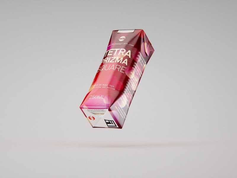 Packaging 3D model pak of Tetra Pack Prisma Square 250ml with PullTab and Straw