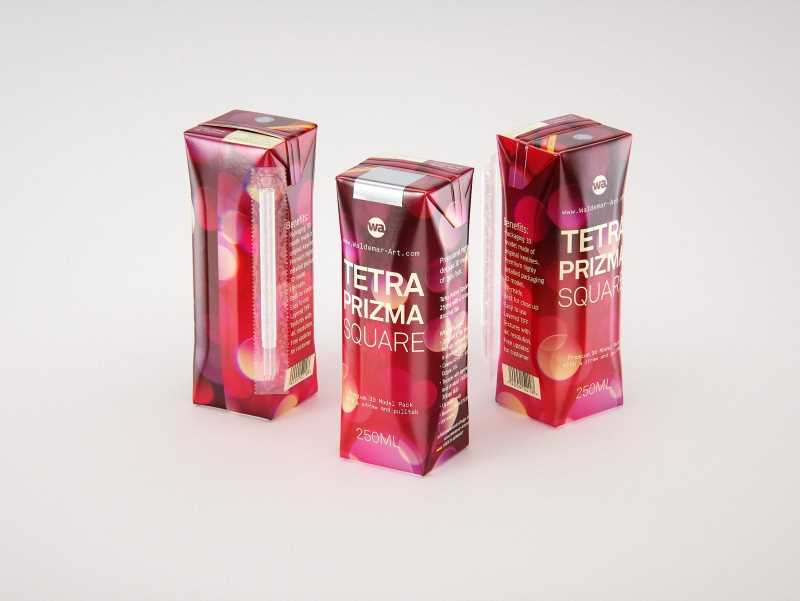 Packaging 3D model pak of Tetra Pack Prisma Square 250ml with PullTab and Straw