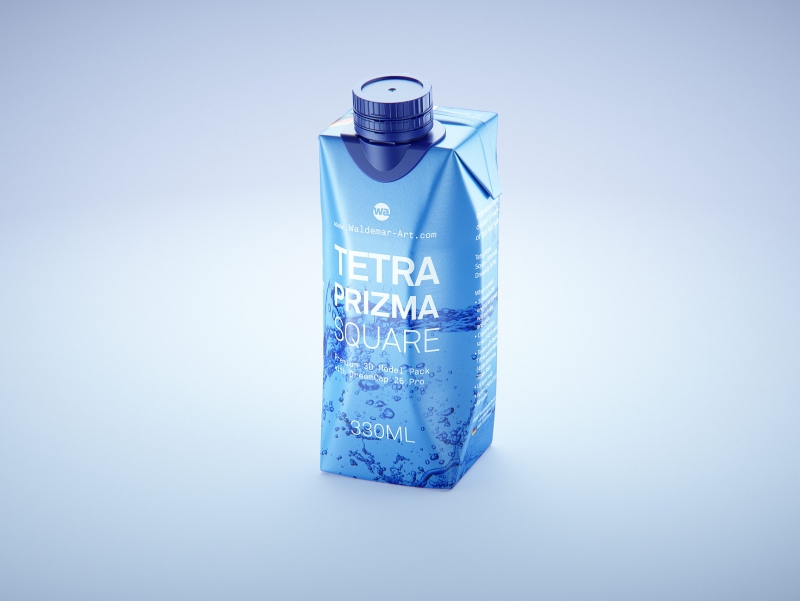 Premium packaging 3d model of Tetra Pack Prisma Square 330ml with tethered cap DreamCap 26 Pro