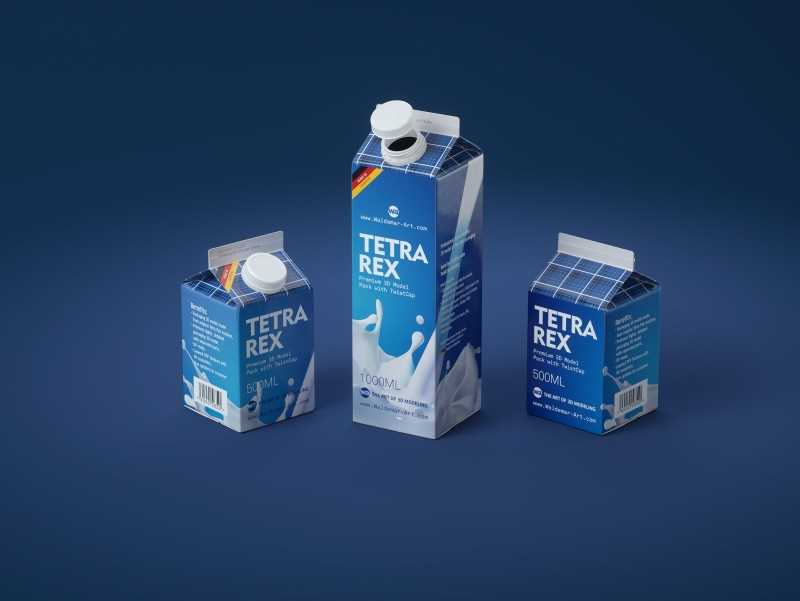 Tetra Pack Rex 500 and 1000ml carton package 3D model pak with TwistCap