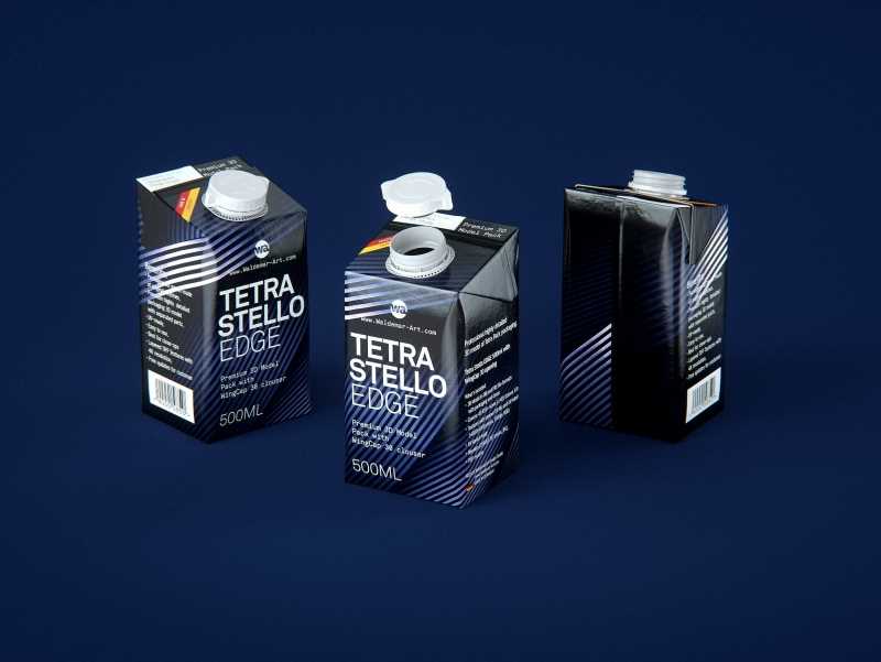 Packaging 3d model of Tetra Pack Stello EDGE 500ml with WingCap 30