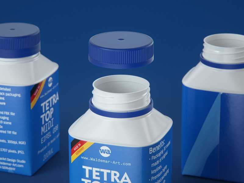 Tetra Top MIDI 200ml 3D model of carton package with Eifel O38 closure