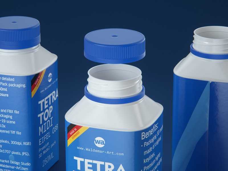 Tetra Top MIDI 250ml 3D model of carton package with Eifel O38 closure