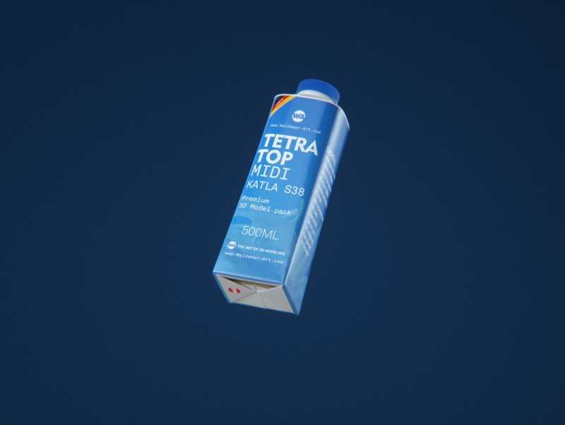 Tetra Top MIDI 500ml 3D model of carton package with KATLA S38 closure