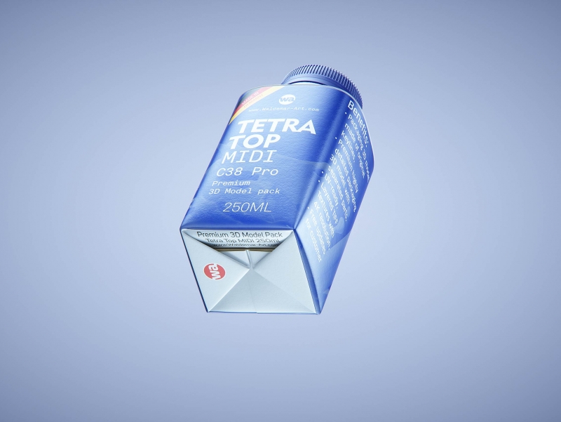 Tetra Top MIDI 250ml premium carton 3D model with tethered cap C38 Pro