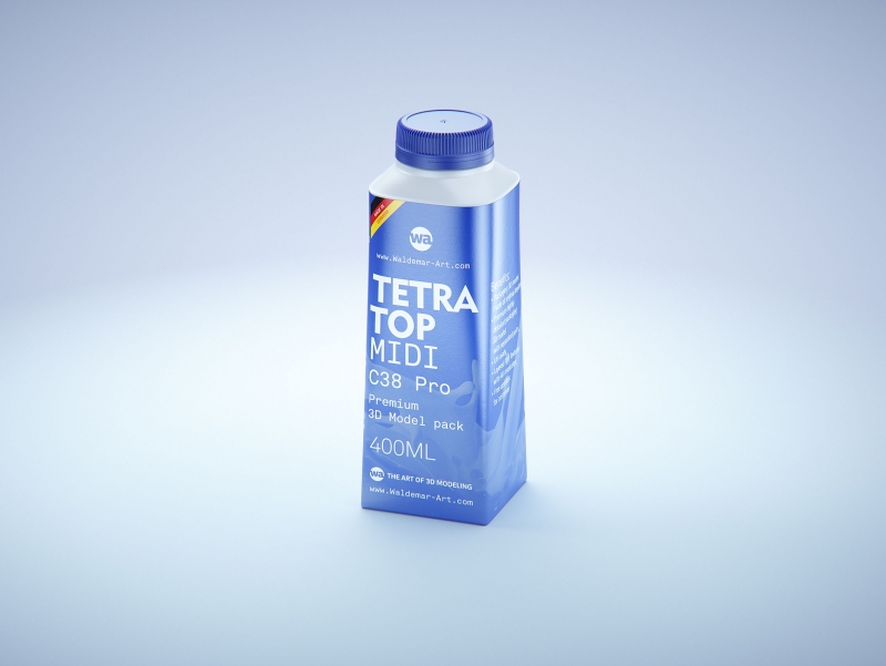 Packaging 3D model of Tetra Top Midi 400ml with tethered cap C38 Pro