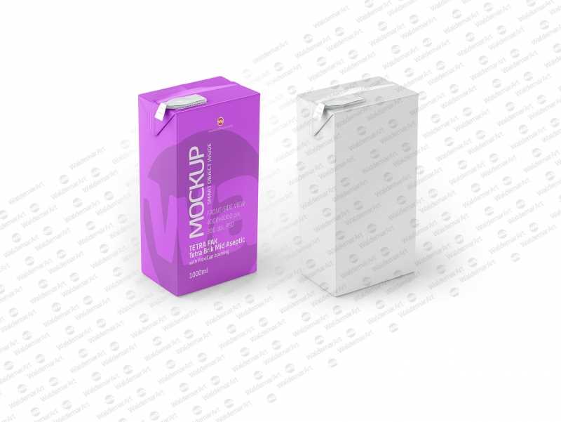 Download Packaging MockUp of Tetra Pack Brick Mid Aseptic 1000ml with FlexiCap Front-Side View / WA ...