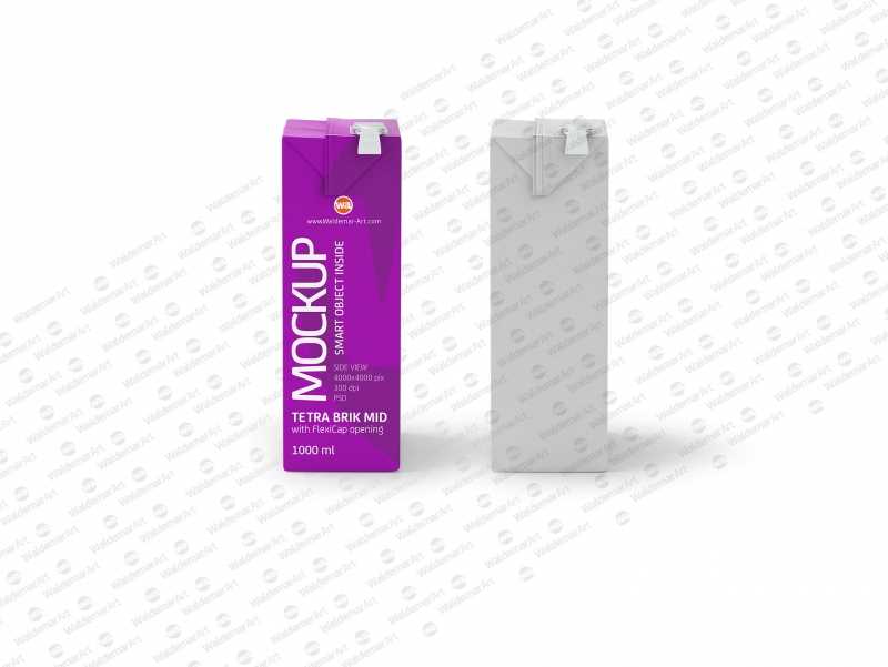 Tetra Pack Brick Mid 1000ml with FlexiCap PSD Mockup Side View