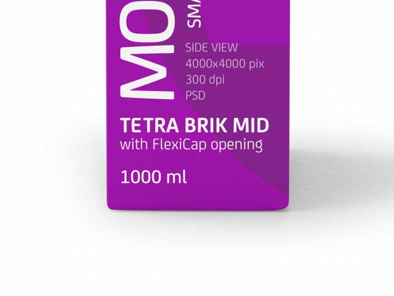 Tetra Pack Brick Mid 1000ml with FlexiCap PSD Mockup Side View