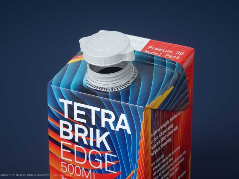 Tetra Pack Brick EDGE 500ml Premium packaging 3D model pak with WingCap 30 closer