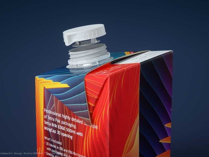 Tetra Pack Brick EDGE 500ml Premium packaging 3D model pak with WingCap 30 closer