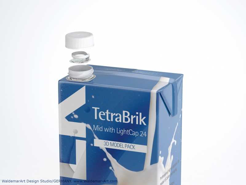 3D model pak of Tetra Pack Brick Mid 1000ml with LightCap 24 opening