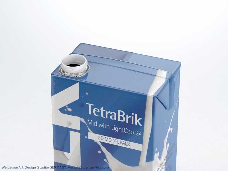 3D model pak of Tetra Pack Brick Mid 1000ml with LightCap 24 opening