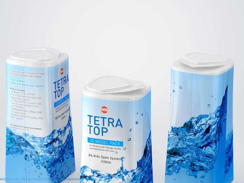 Packaging 3D model pak of Tetra Pack Top Midi 330ml with Bajkal