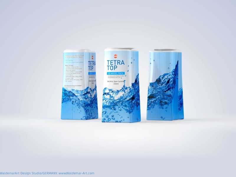 Packaging 3D model pak of Tetra Pack Top Midi 330ml with Bajkal