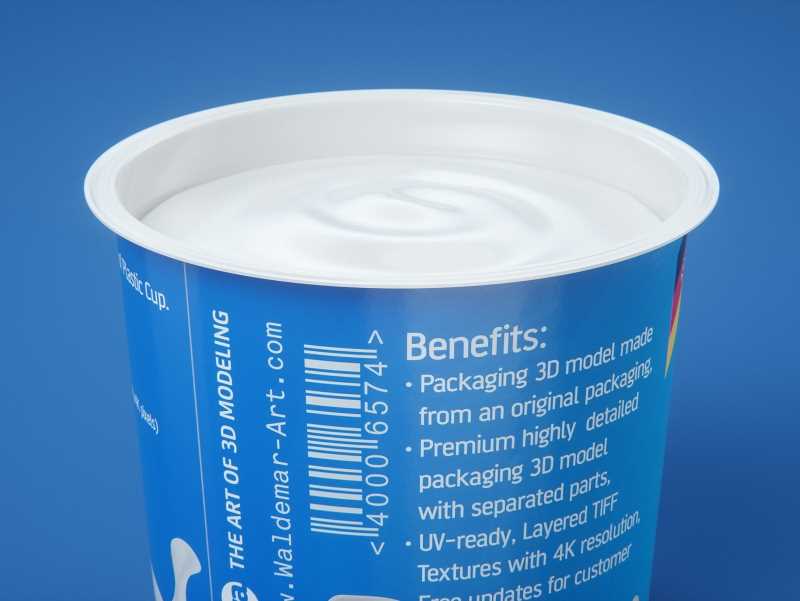 Yoghurt Plastic Cup (short version) 500ml Premium packaging 3D model