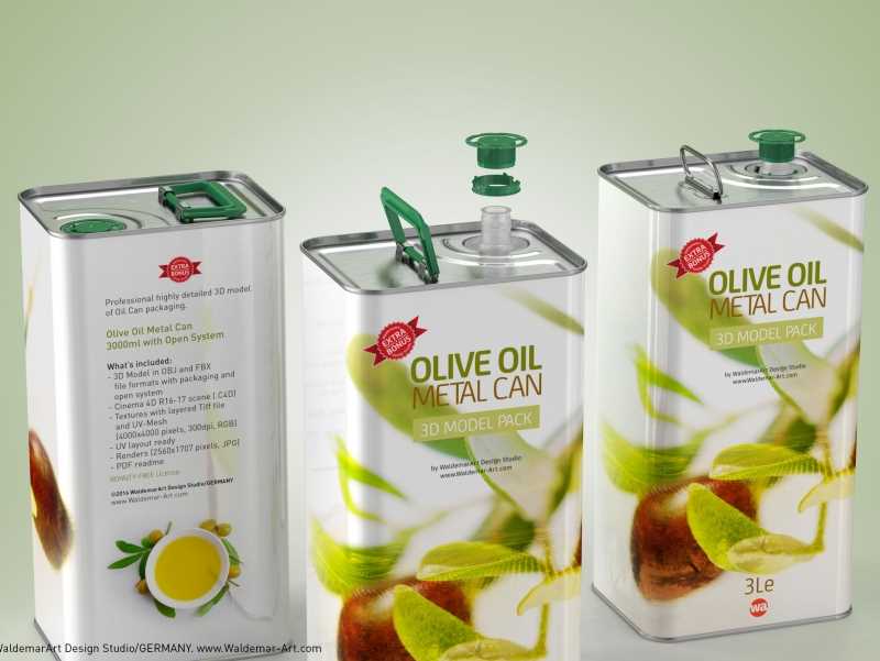 Olive Oil Tin Metal Can 3le 3D model with handle + bonus