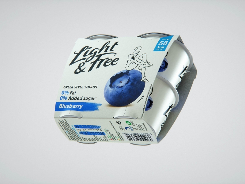 DANONE Light and Free Yogurt Blueberry 4x (115g) product 3D visualization
