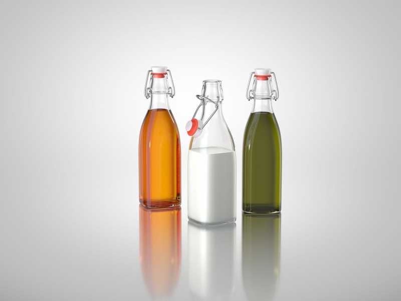 Trio - packaging 3d models of glass bottles for oil, vinegar or milk