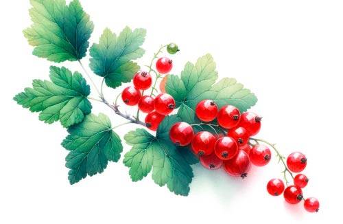 Premium Digital Illustration of a raspberry with leaves and flowers in the watercolor style