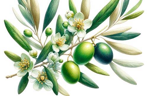 Three Blueberries with blossoms and leaves premium illustration