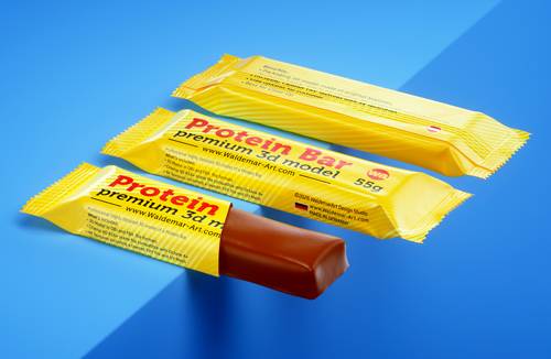 Protein / Snack bar (55g) with partially opened packaging premium 3D model