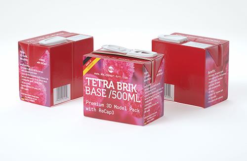 Tetra Pak Brick Base 100ml with Pull Tab and a packaged straw packaging 3d model pak