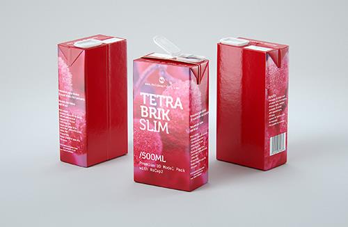 Tetra Pack Brick Slim 375ml with a Straw and Pull Tab packaging 3D model pak