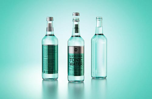 Packaging 3d model of a Mineral water glass bottle 500ml with a glass of water