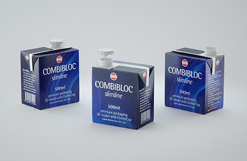 3D model of the SIG Combibloc Slimline 500ml packaging with tethered cap CombiCap