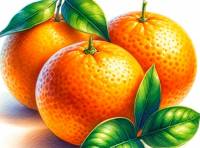 Three Oranges with leaves premium watercolor illustration for the packaging design