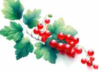 Premium Digital Watercolor Illustration with a small cluster of red currant berries and a medium-sized leaf